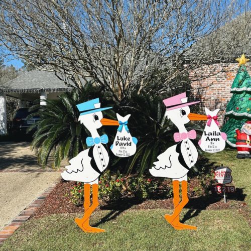 Twin Stork Sign: Sweetie Bird Storks - Stork Sign Rental, Durham, Chatham, Wake, Orange, Granville County, NC