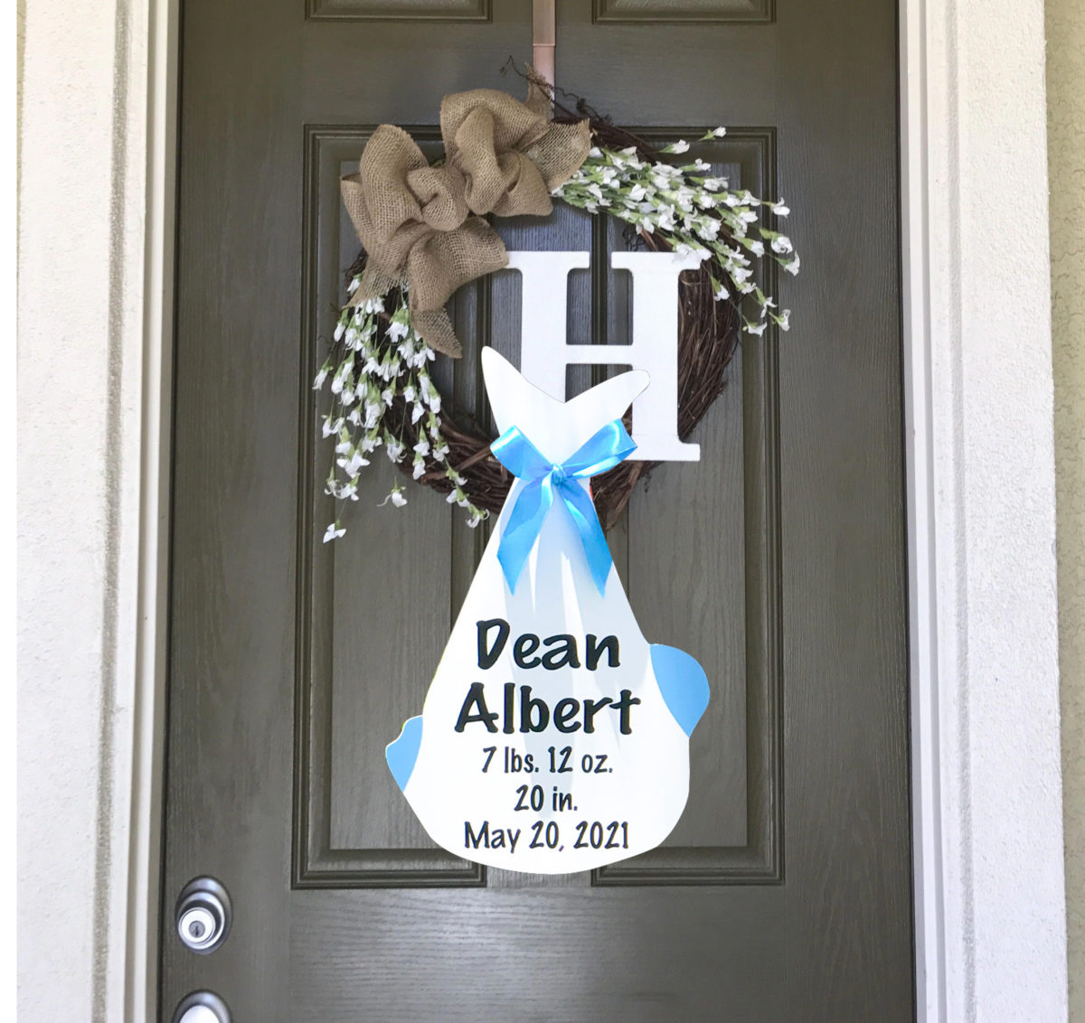 Birth ANnouncement Door Hanger: Sweetie Bird Storks - Stork Sign Rental, Durham, Chatham, Wake, Orange, Granville County, NC