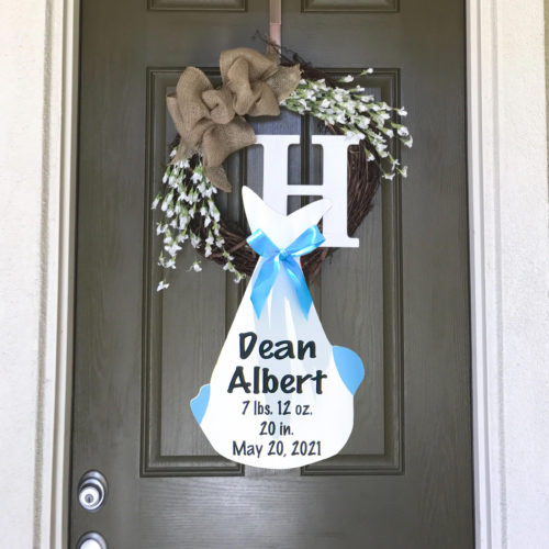 Birth ANnouncement Door Hanger: Sweetie Bird Storks - Stork Sign Rental, Durham, Chatham, Wake, Orange, Granville County, NC